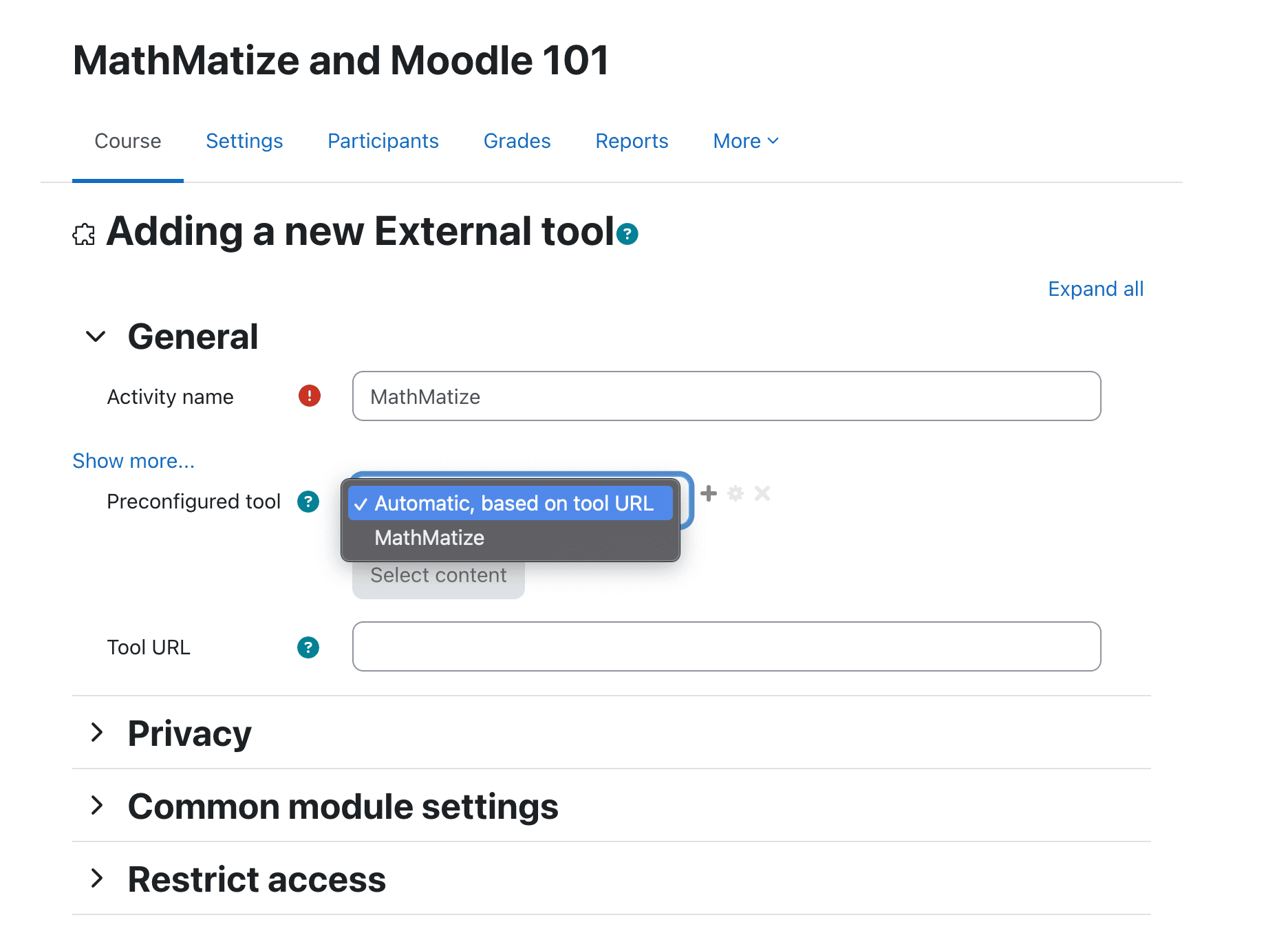 Configure the external tool activity.